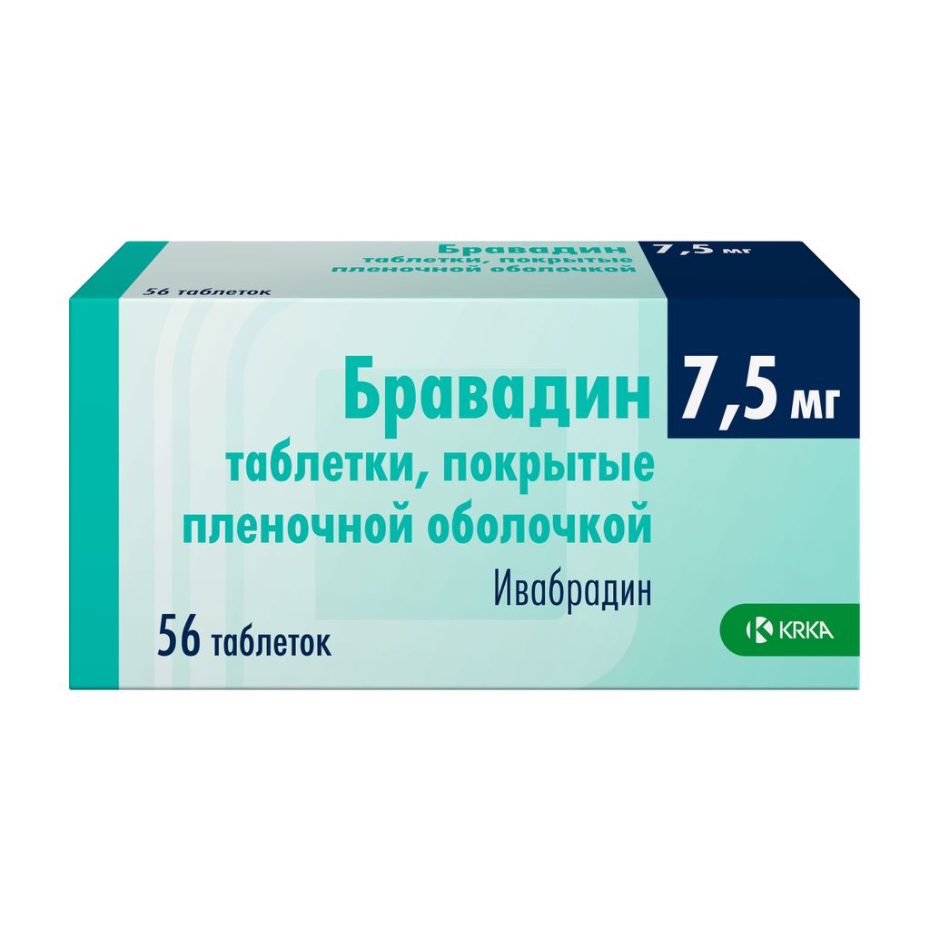 Бравадин, 7.5 мг, таблетки, покрытые пленочной оболочкой, 56 шт.