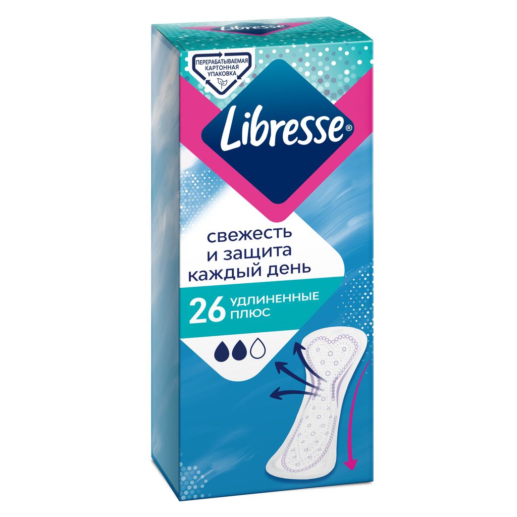 Libresse Dailyfresh plus ежедневные прокладки, прокладки ежедневные, удлиненные, 26 шт.