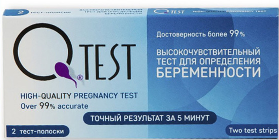 фото упаковки Тест-полоски Qtest для определения беременности