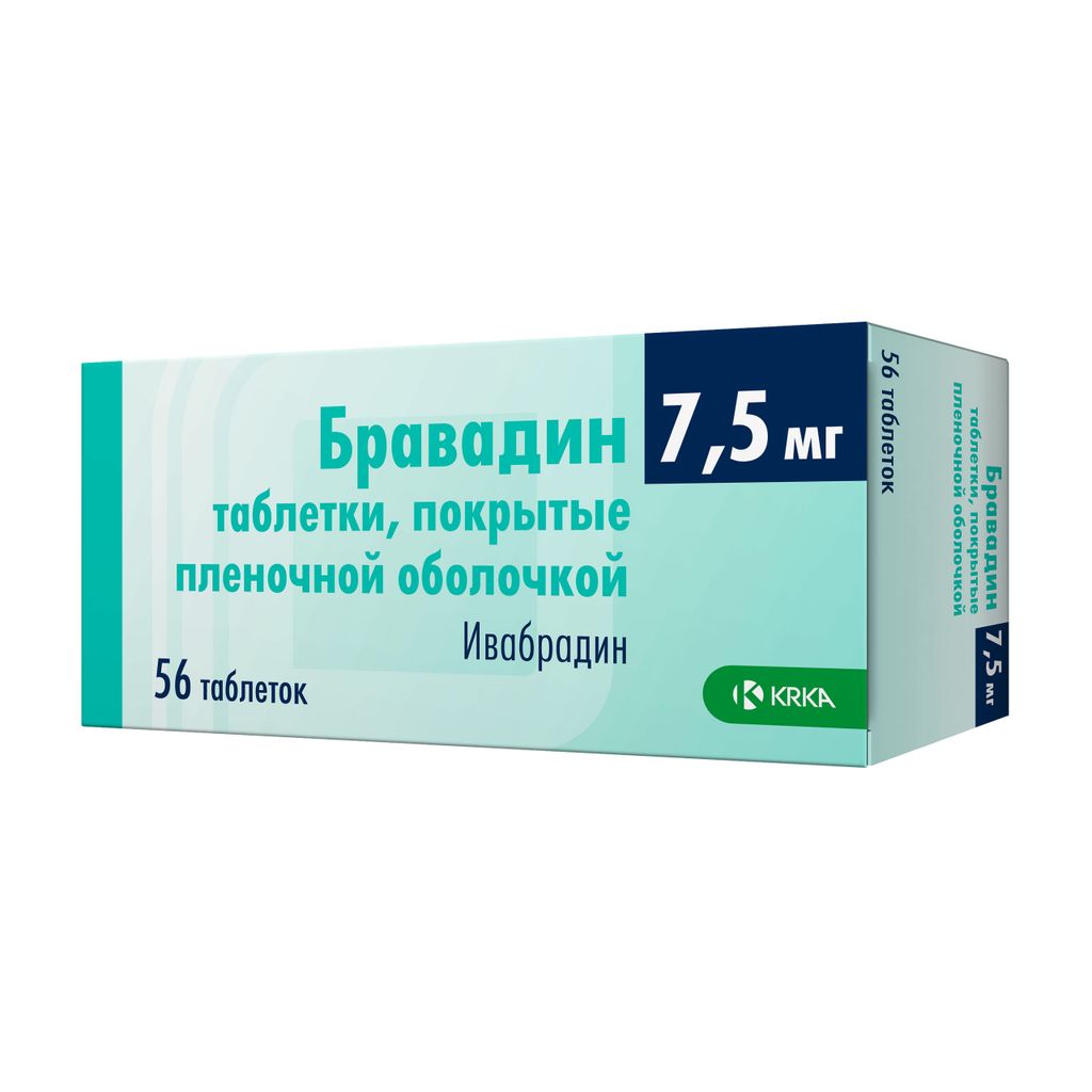 Бравадин, 7.5 мг, таблетки, покрытые пленочной оболочкой, 56 шт.