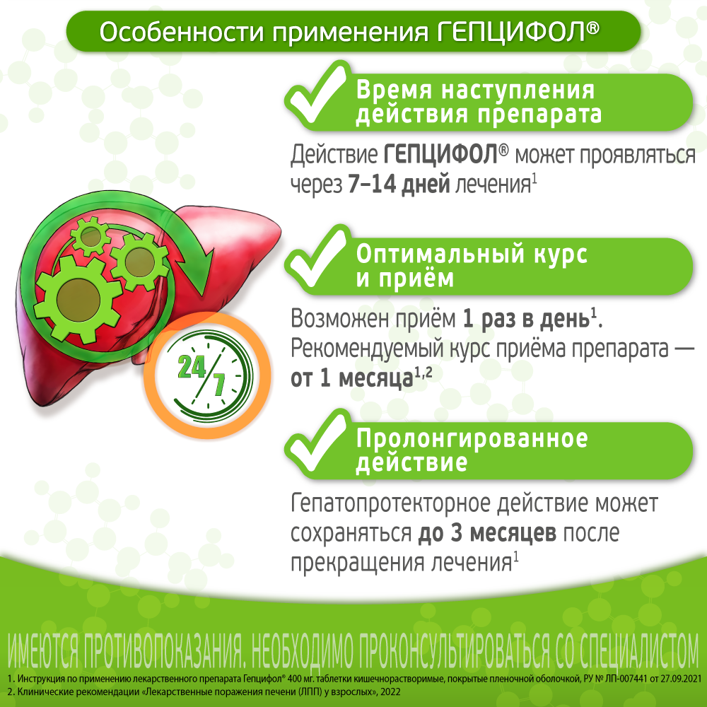 Гепцифол, 400 мг, таблетки, покрытые кишечнорастворимой оболочкой, 20 шт.