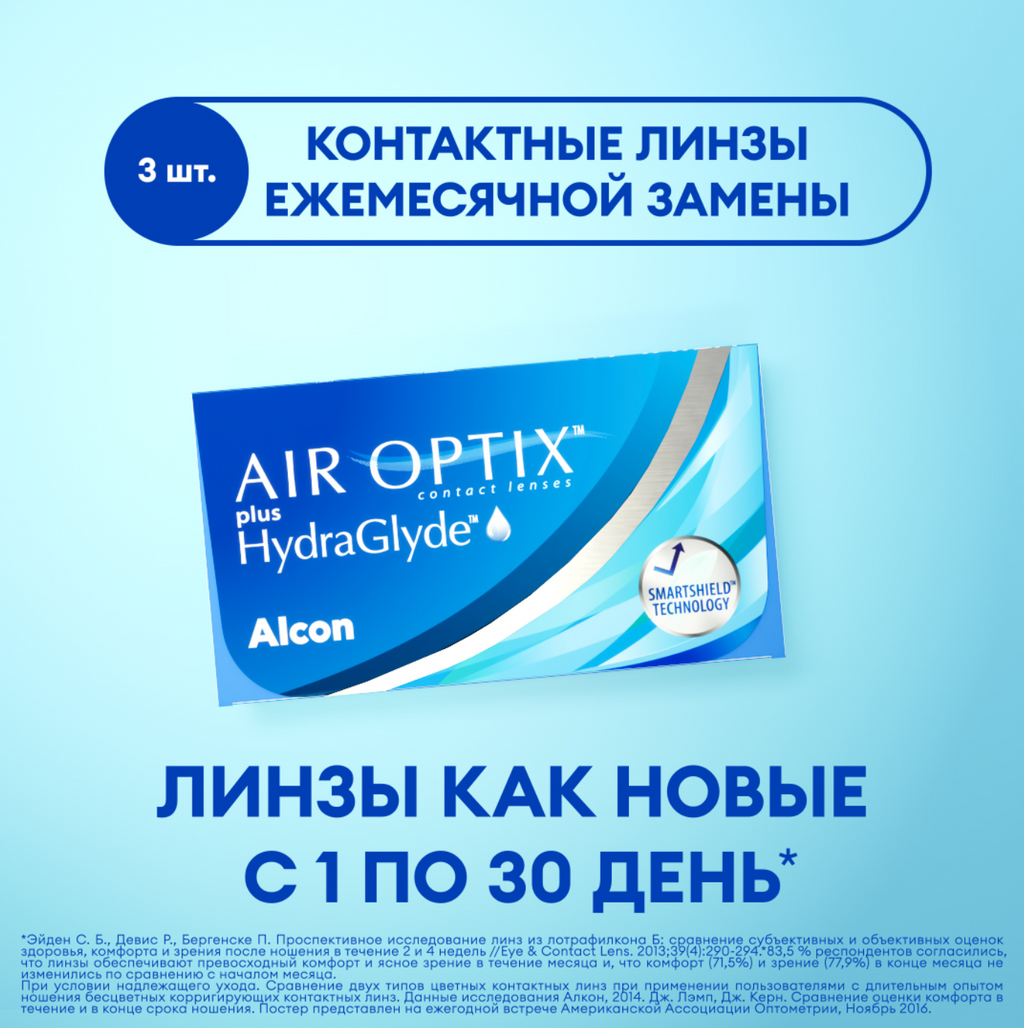 Alcon Air Optix Plus HydraGlyde Линзы контактные, BC=8.6 d=14.2, D(-5.75), 3 шт.