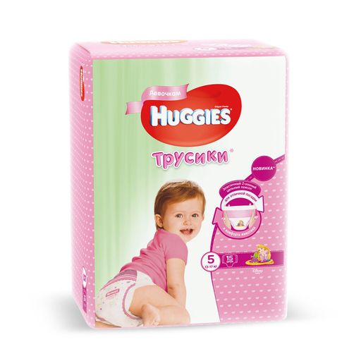 Huggies Подгузники-трусики детские, р. 5, 13-17 кг, для девочек, 15 шт.