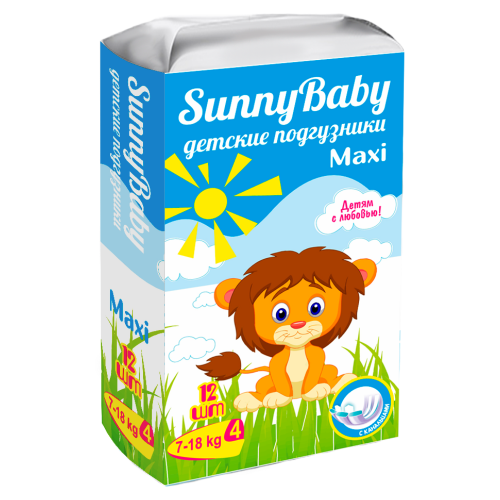 Sunnybaby Подгузники детские maxi, 7-18 кг, р. 4, 12 шт.