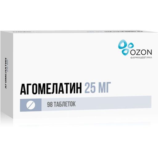 Агомелатин, 25 мг, таблетки, покрытые пленочной оболочкой, 98 шт.