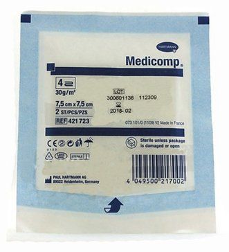 Medicomp салфетки стерильные, 7.5х7.5см, из нетканого материала, 2 шт.