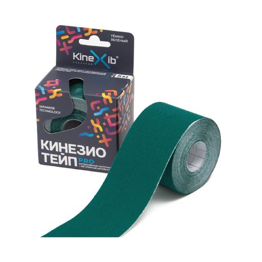 Kinexib Pro Бинт кинезио-тейп с усиленной фиксацией, 5х500см, темно-зеленый, 1 шт.