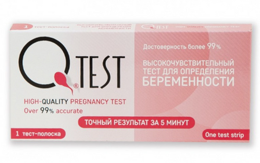 Тест-полоски Qtest для определения беременности, 1 шт.