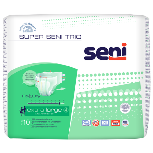 Seni Super Trio Подгузники для взрослых, Extra Large XL (4), 130-170 см, 10 шт.